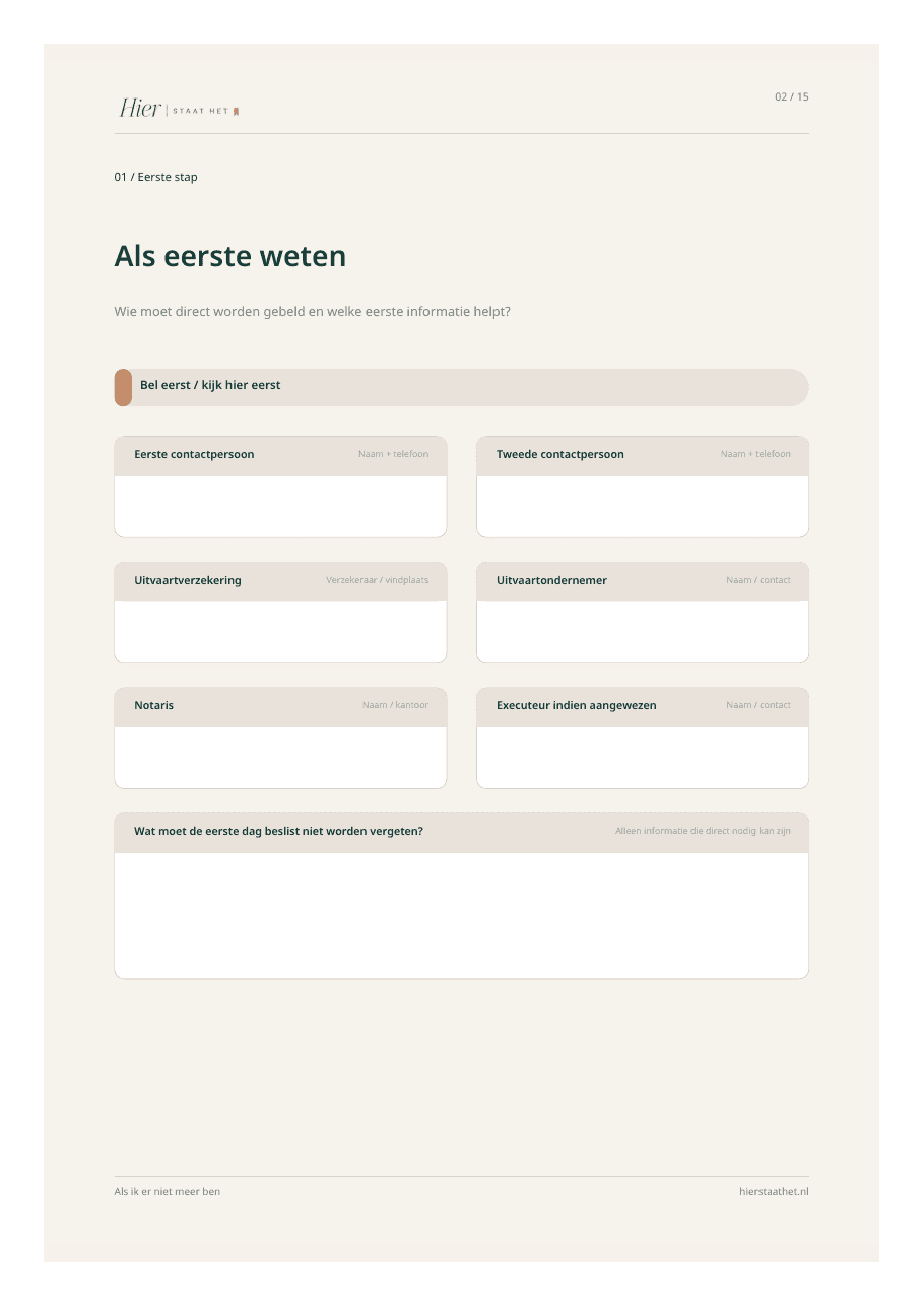 Voorbeeldpagina Als eerste weten uit Als ik er niet meer ben