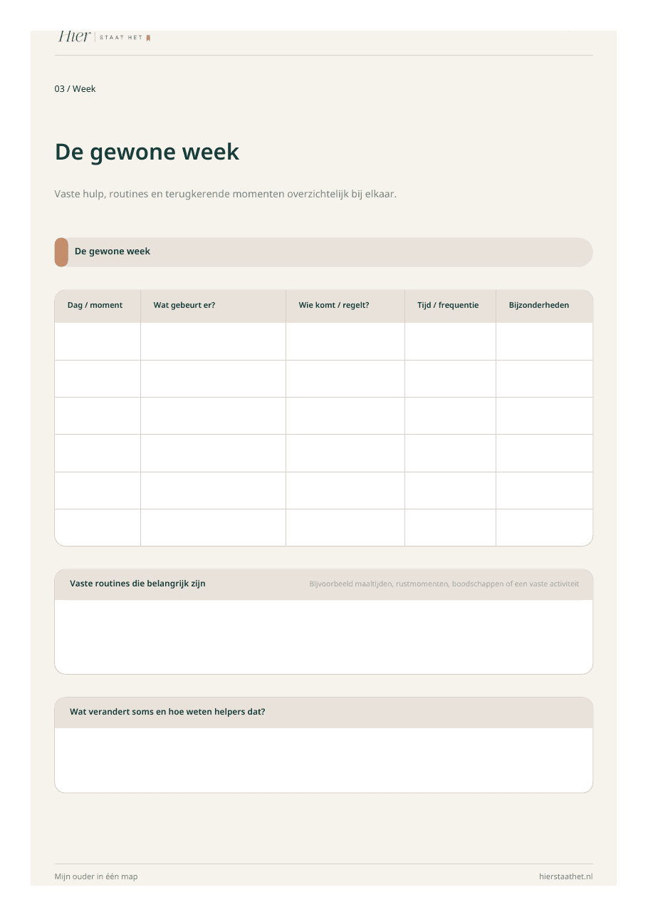 Voorbeeldpagina De gewone week uit Mijn ouder in één map