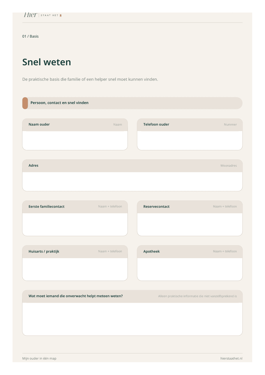 Voorbeeldpagina Snel weten uit Mijn ouder in één map