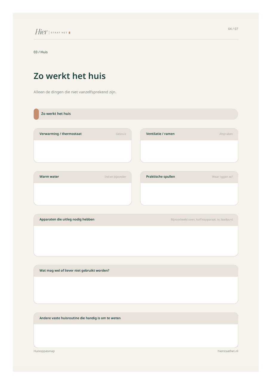 Voorbeeldpagina Zo werkt het huis uit de Huisoppasmap